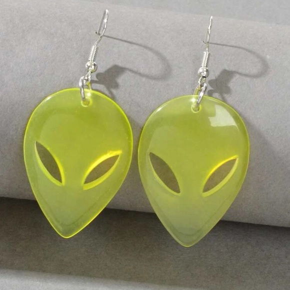 👽 Awesome Glitter Alien Head Drop Earrings 👽 - Picture 1 of 4